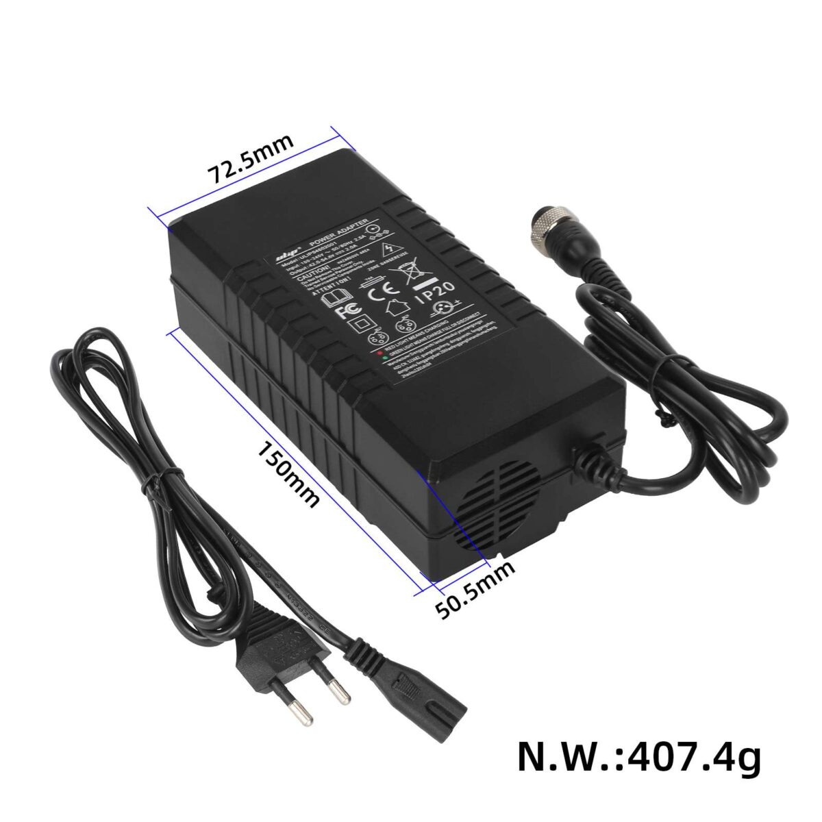 Cargador certificado con enchufe de aviación grande Ulip de 42 V a 54,6 V 2 A (estándar europeo) - Imagen 2