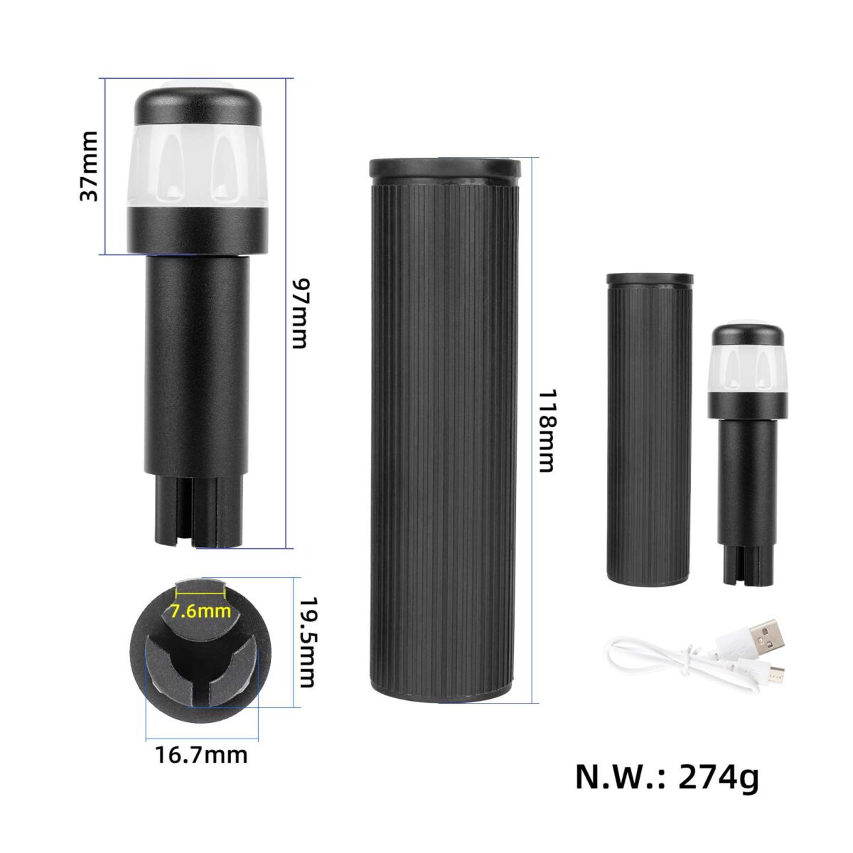 Juego de mango de silicona para varilla de extensión Ulip Xiaomi (varilla de extensión negra + luz blanca negra) - Imagen 5