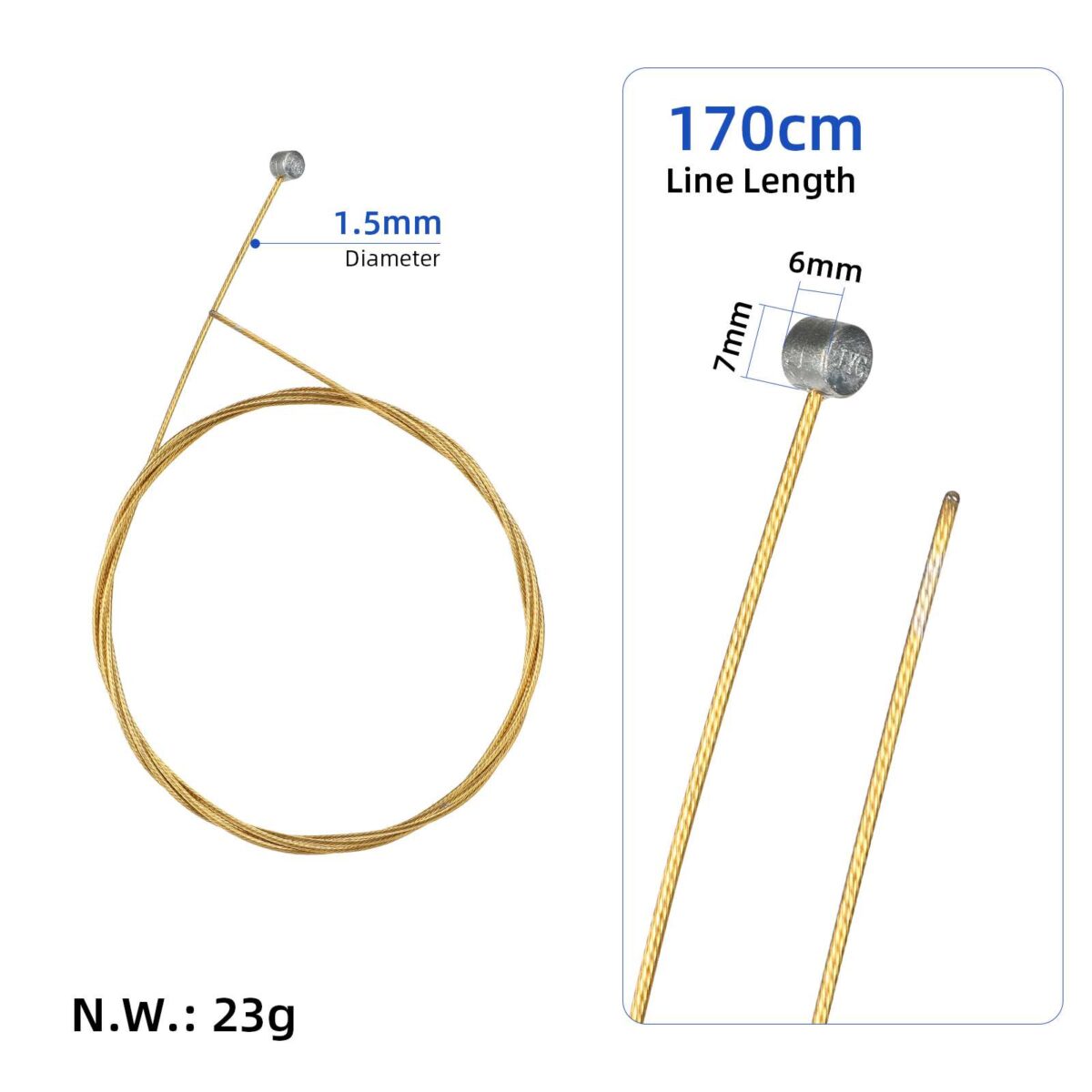 Cable de freno trasero de montaña de 1,5 (1 x 19) x 1,7 metros con núcleo de oro pulido 304 - Imagen 2