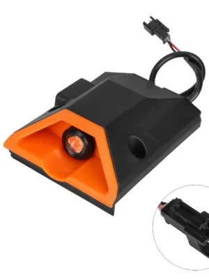 Esquina frontal izquierda envolvente Kukirin G2 Pro DB con luz LED de ojo de gato (negro y naranja)