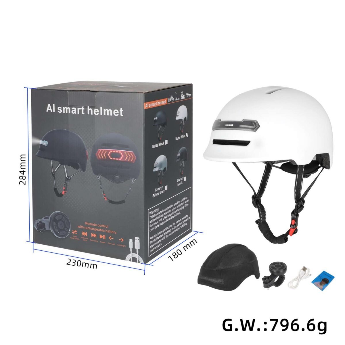 Casco con luz de voz Z005 blanco mate - Imagen 3