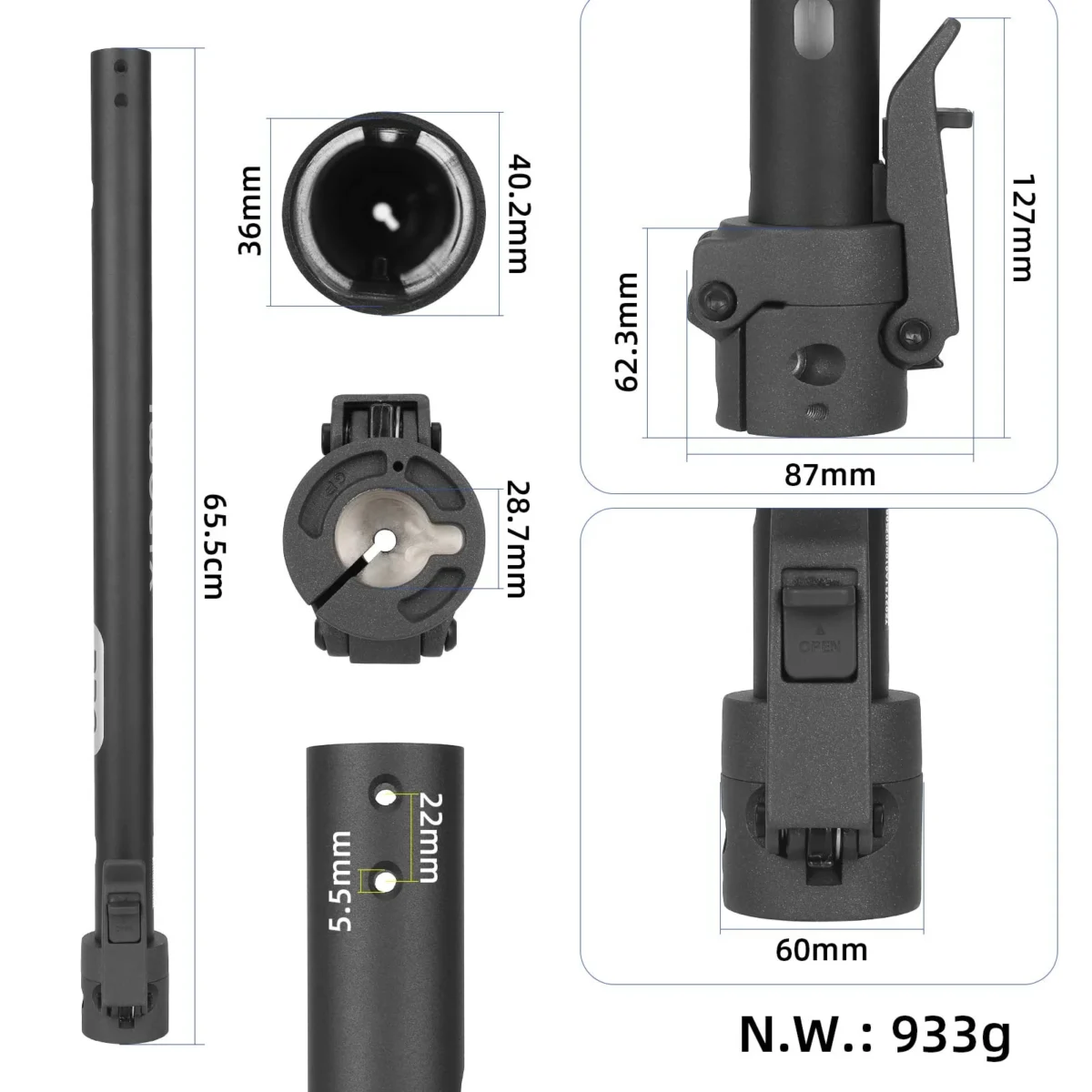 Mástil plegable delantero original con base para Xiaomi 5 Pro - Imagen 2