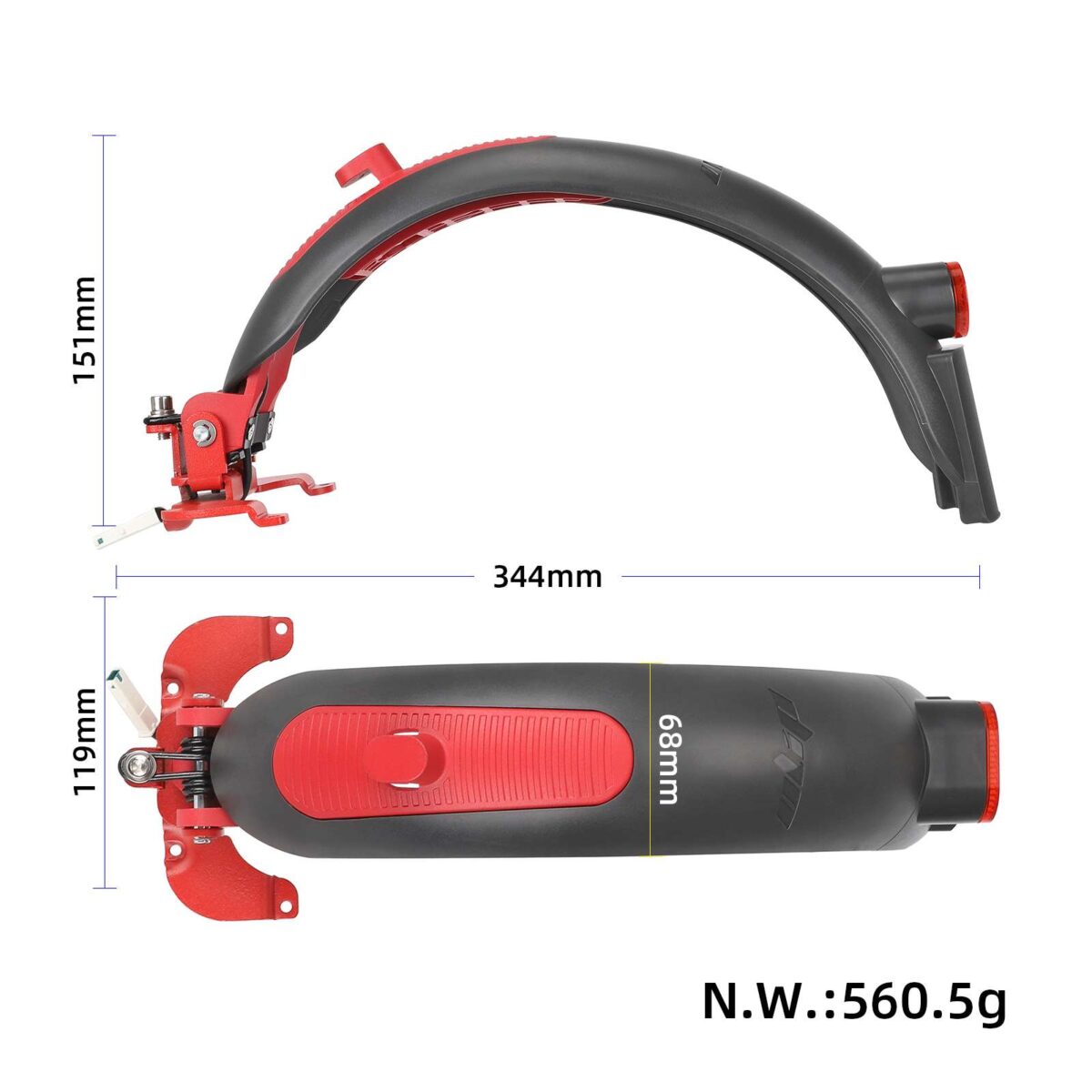 Guardabarros trasero Ulip Superior rojo-gris con aluminio para scooters Max G30 - Imagen 2