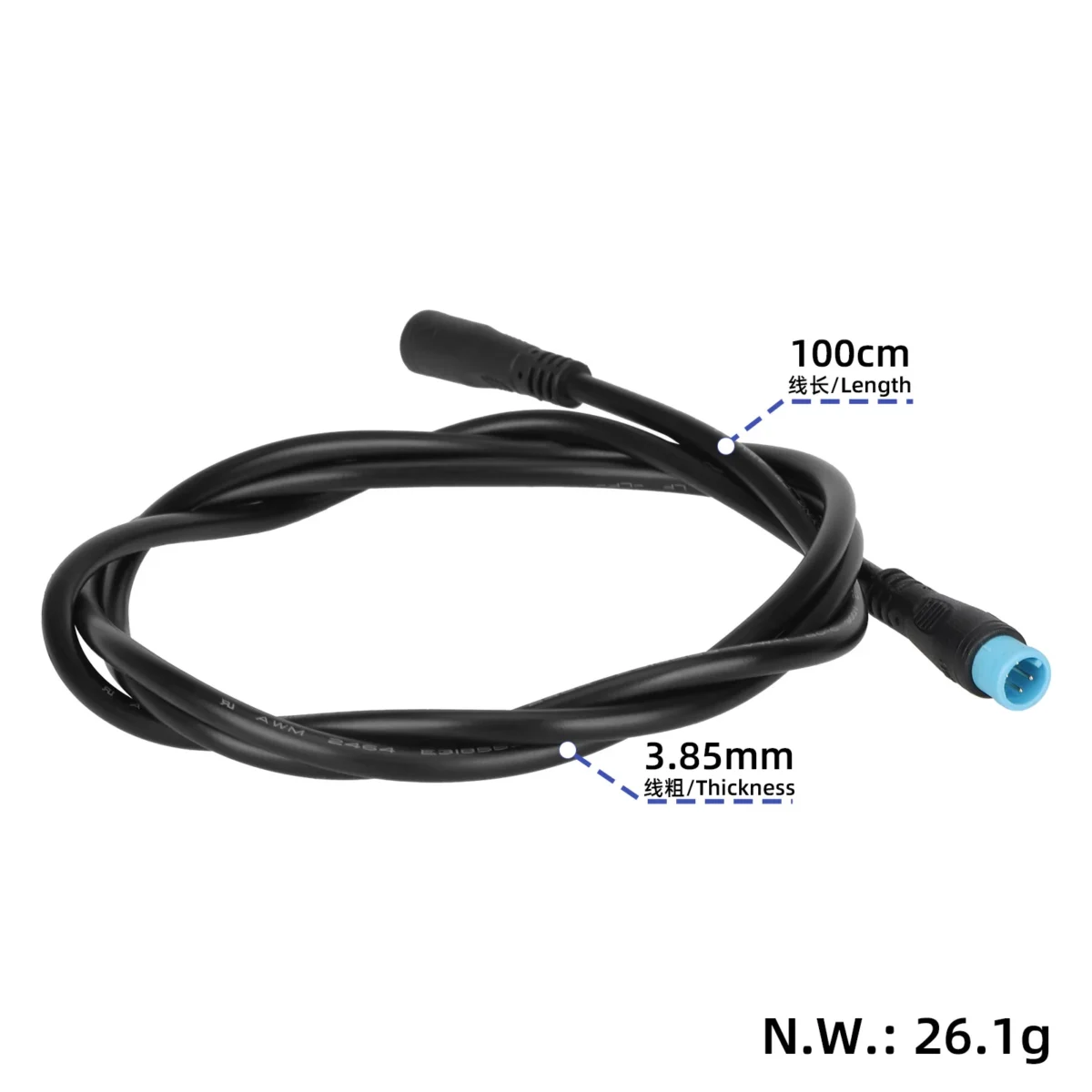 Conector impermeable M8, cable de 100 cm con conector macho/hembra azul de 4 pines - Imagen 2