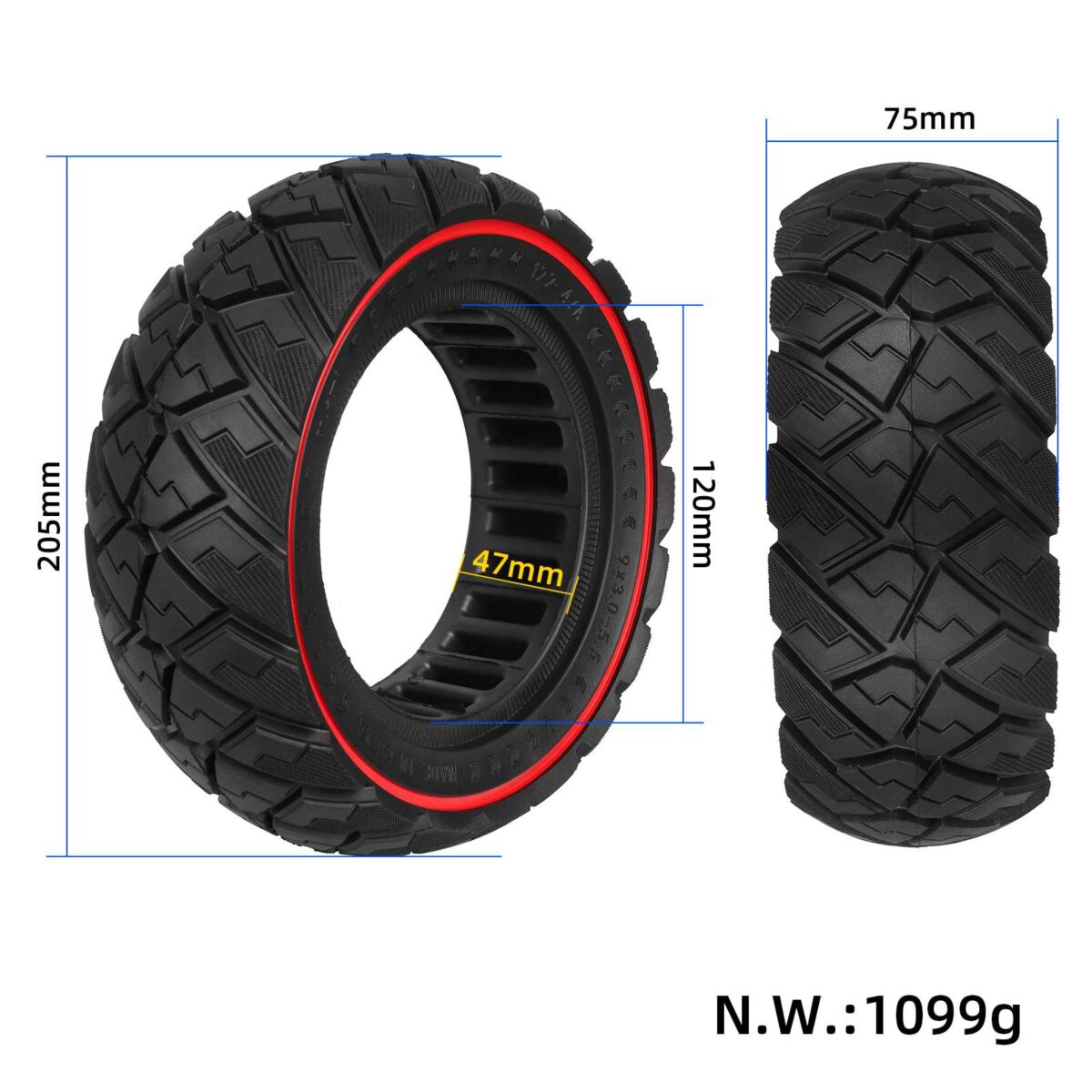 Neumático todoterreno sólido Ulip 9*3.0-5.5 con forma de diamante y círculo rojo - Imagen 2