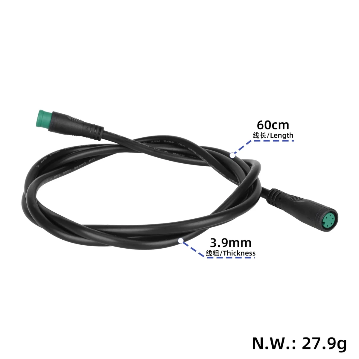 Cable conector impermeable M8 con cabezal verde de 5 pines, conector macho/hembra de 60 cm - Imagen 2