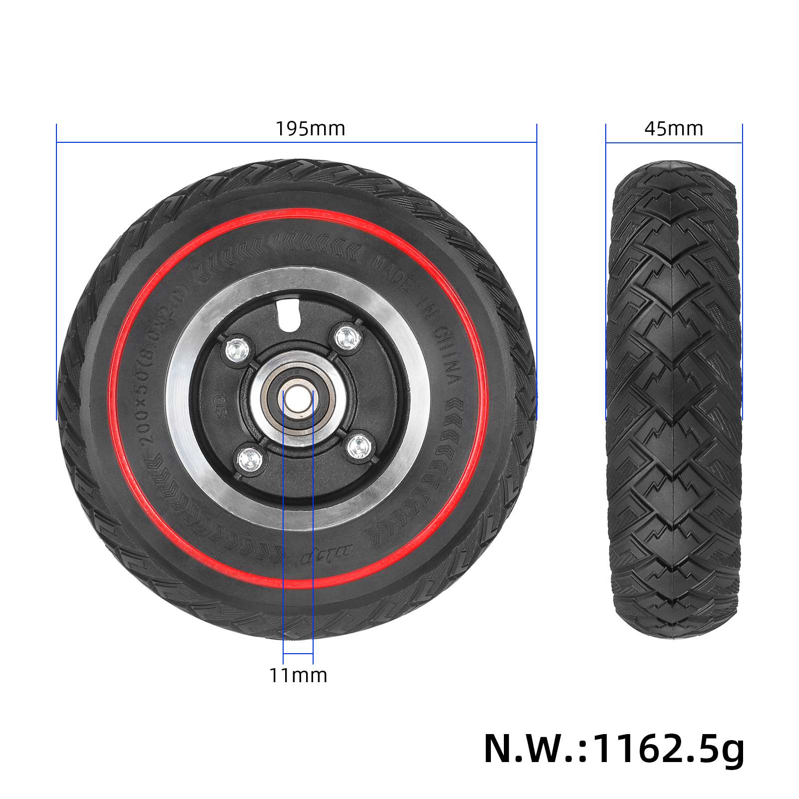 Llanta de 8 pulgadas 200*50 + neumático todoterreno sólido con patrón de ala de línea roja Ulip200*50 (instalado) - Imagen 2