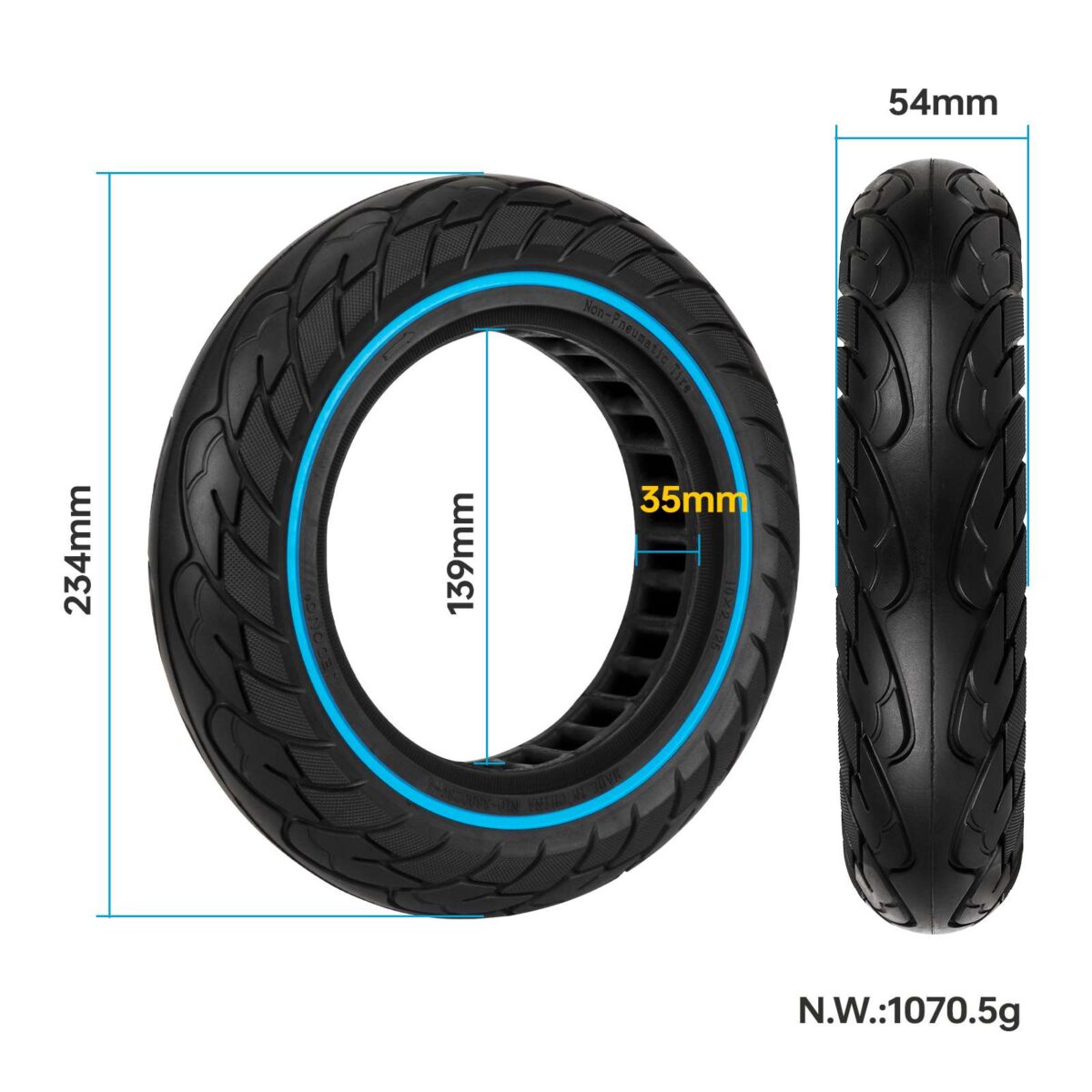 Neumático sólido de 10 x 2,125 pulgadas con círculo azul y ranura de 36 mm - Imagen 2