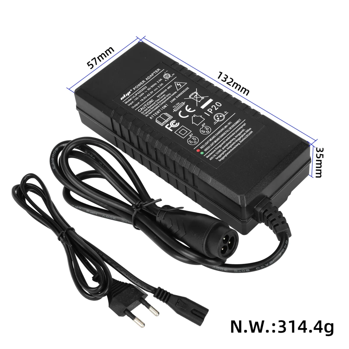 Cargador Ulip 42V2A con cabezal LP16-3P grande (enchufe UE) - Imagen 2