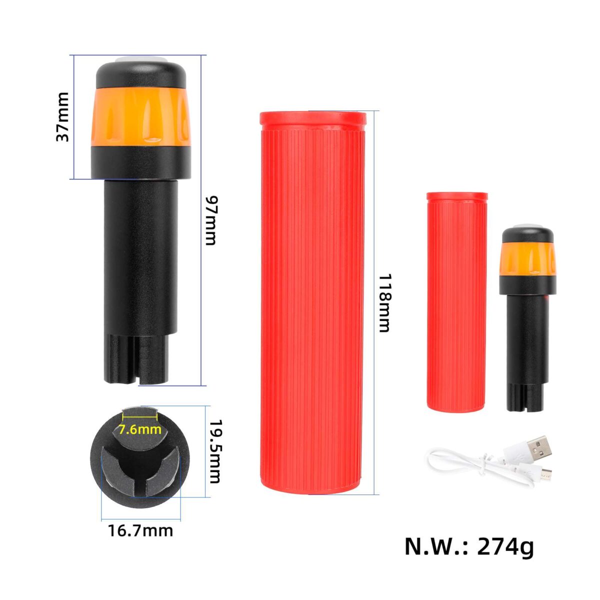 Extensor de agarre de silicona Ulip rojo con carga USB y luz para scooters Max G30 (RBBO) - Imagen 5