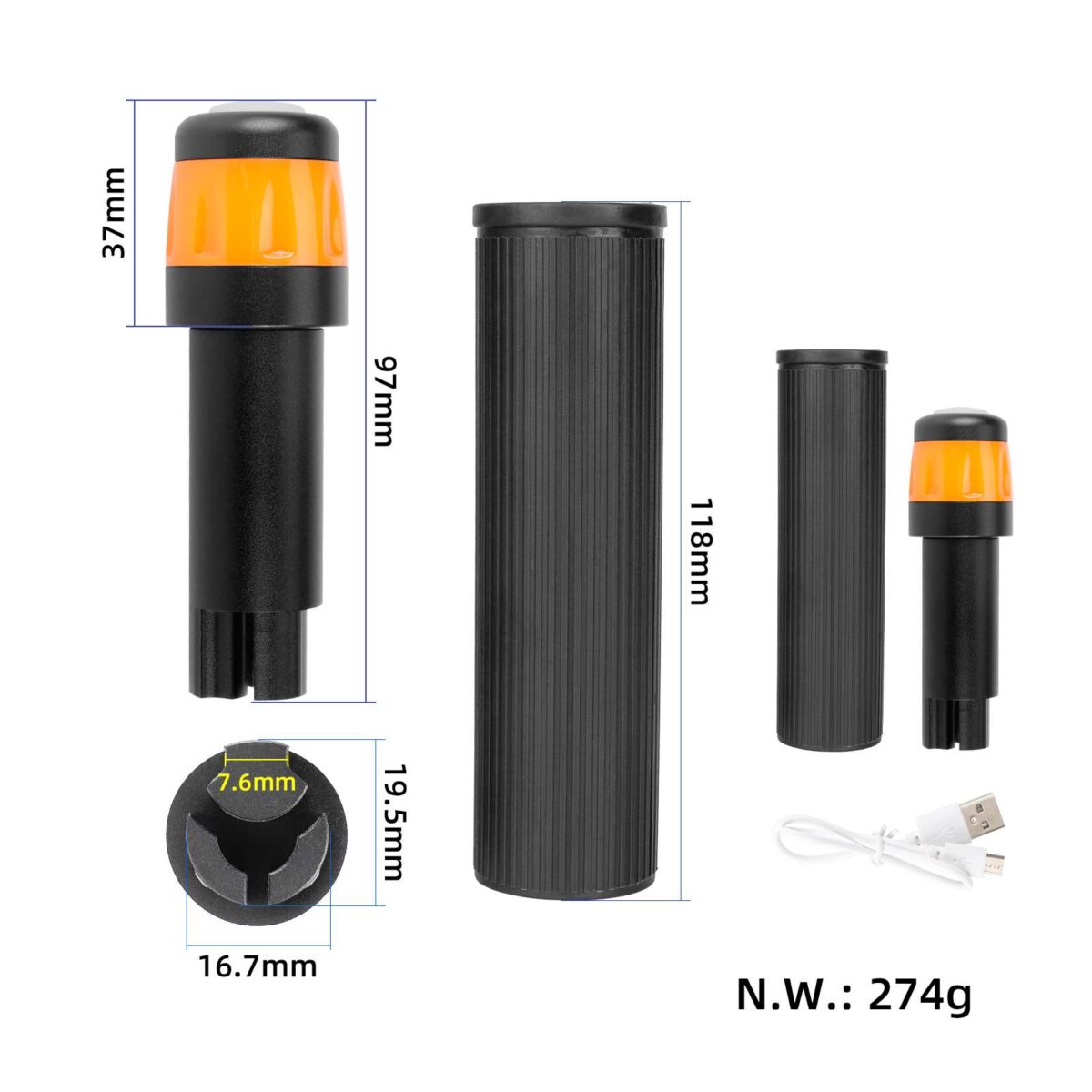 Juego de mangos de silicona para varilla de extensión Ulip Xiaomi (varilla de extensión negra + luz naranja negra) - Imagen 5