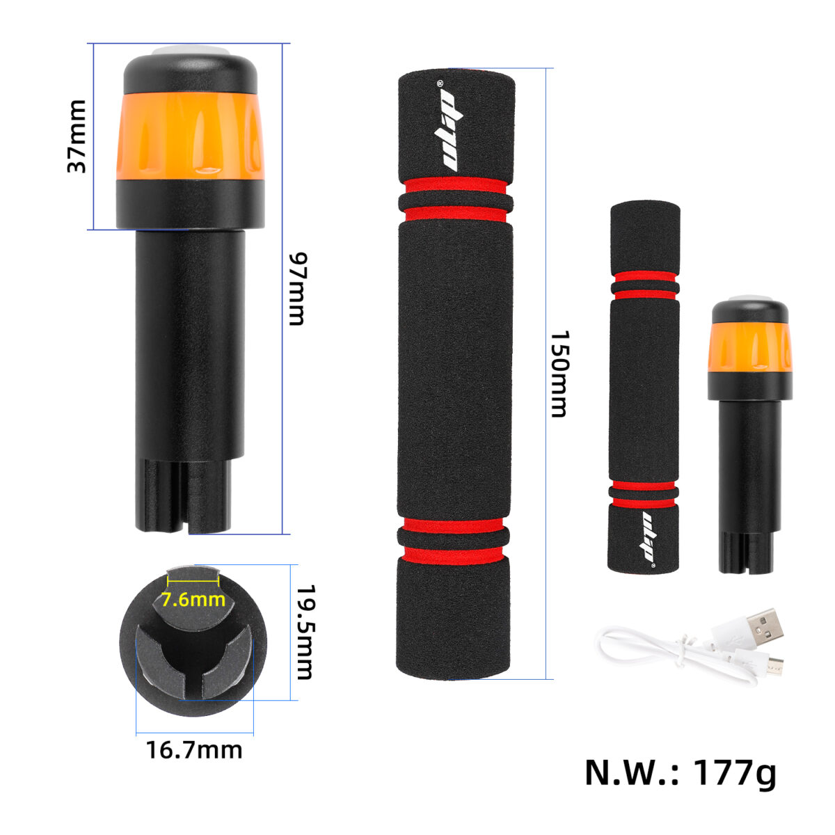 Juego de extensores de agarre Ulip con carga USB y luz para scooters Xiaomi y ES (BBO) - Imagen 2