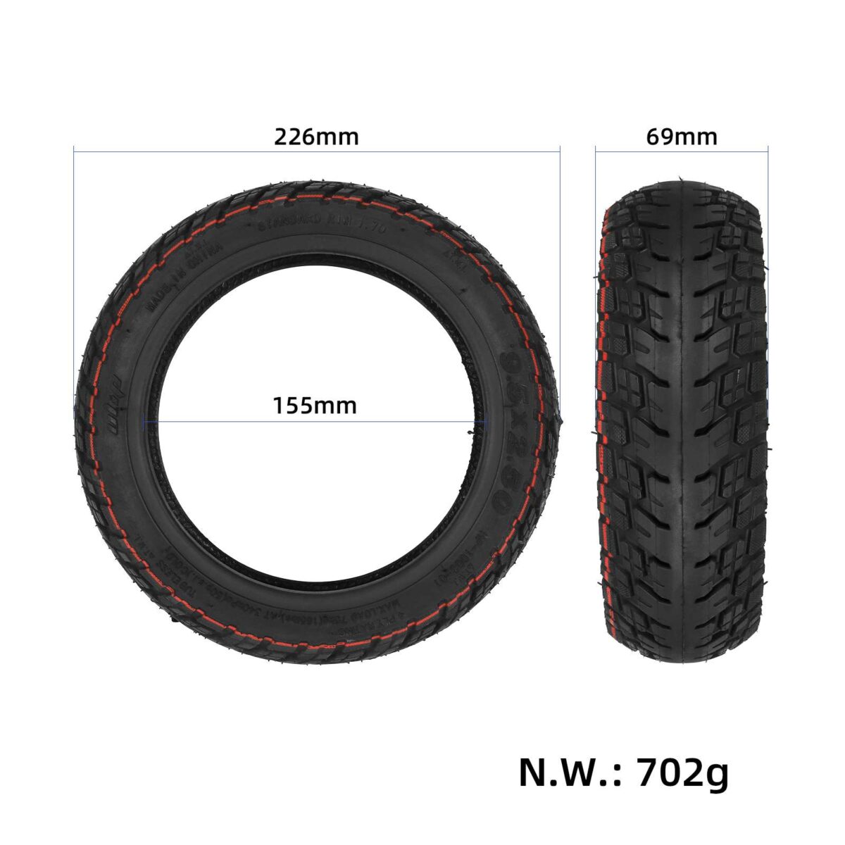 Neumático todoterreno sin cámara autorreparable Ulip 9,5 x 2,50 con adhesivo y válvula - Imagen 2