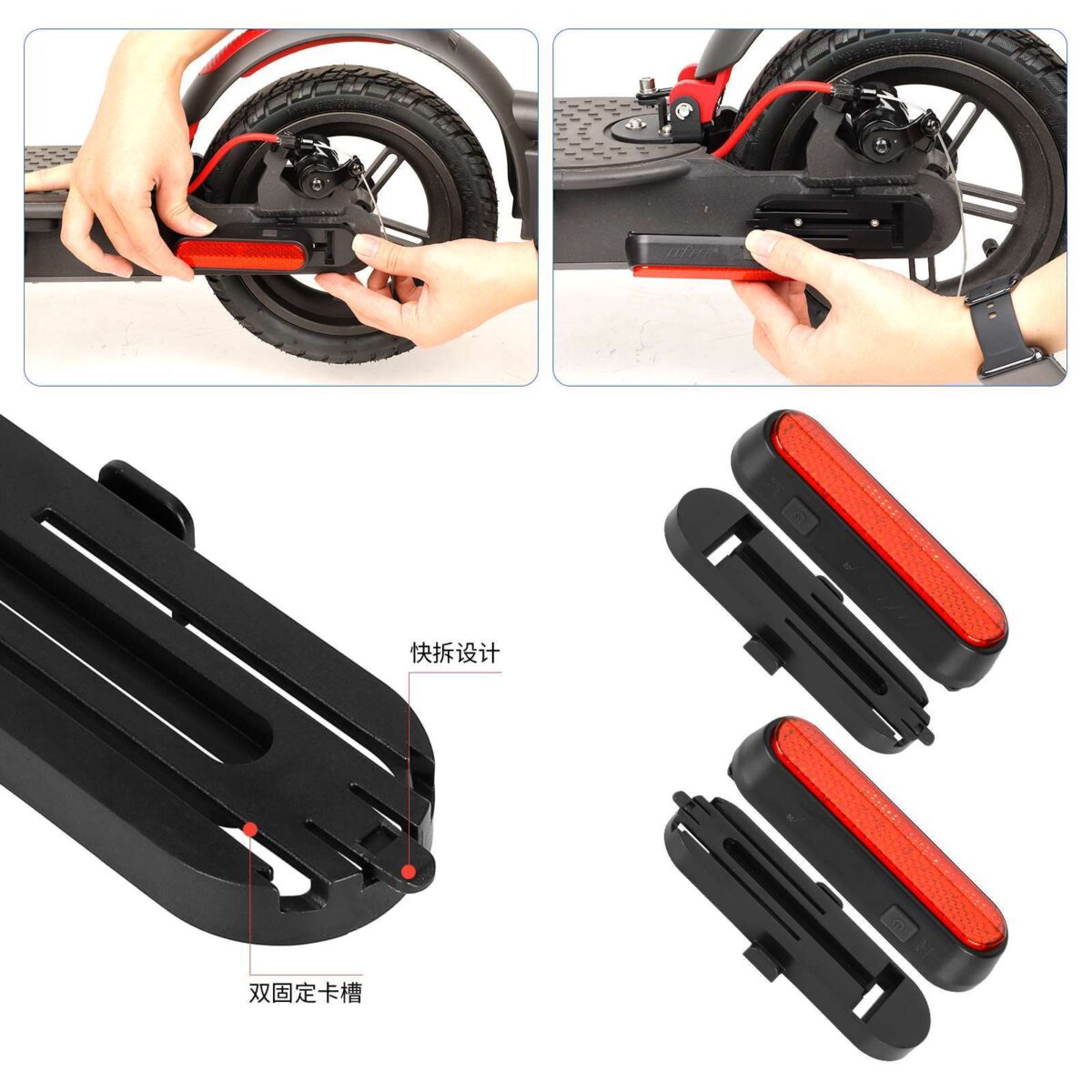 Juego de 2 luces intermitentes recargables rojas Ulip + 1 luz trasera intermitente con control remoto para scooters Xiaomi M365/1S - Imagen 6