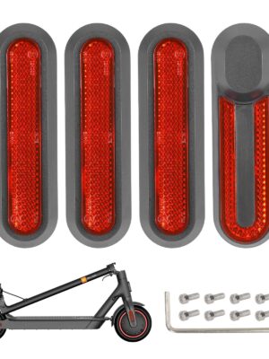 4 piezas de carcasas decorativas grises de repuesto + barras reflectoras rojas para M365 1S Pro Pro2 y Lite