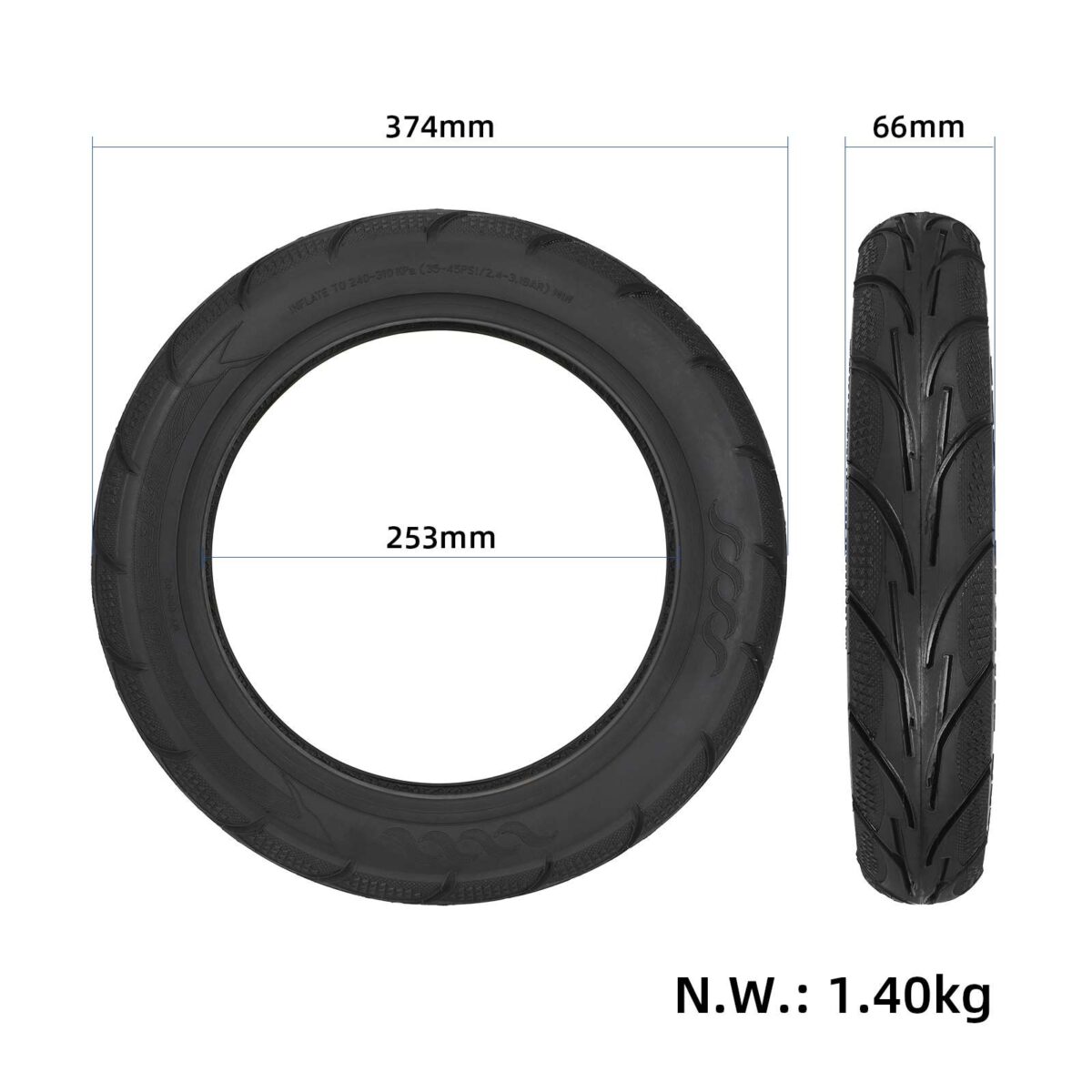 Neumático sin cámara para carretera urbana de 14 x 2,50 (64-254) - Imagen 2