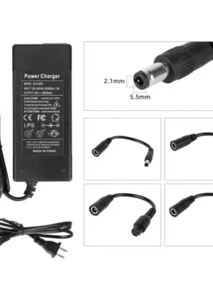Cargador de 42 V 2 A CC 2,1 con 4 cables adaptadores (enchufe estadounidense)