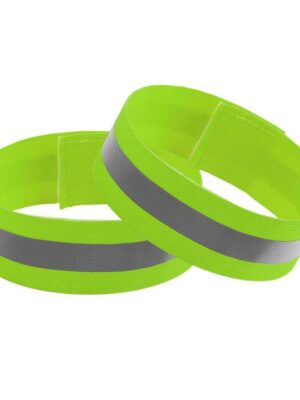 Un par de correas de muñeca reflectantes de pelo largo de 4 x 1,5 cm de color verde fluorescente