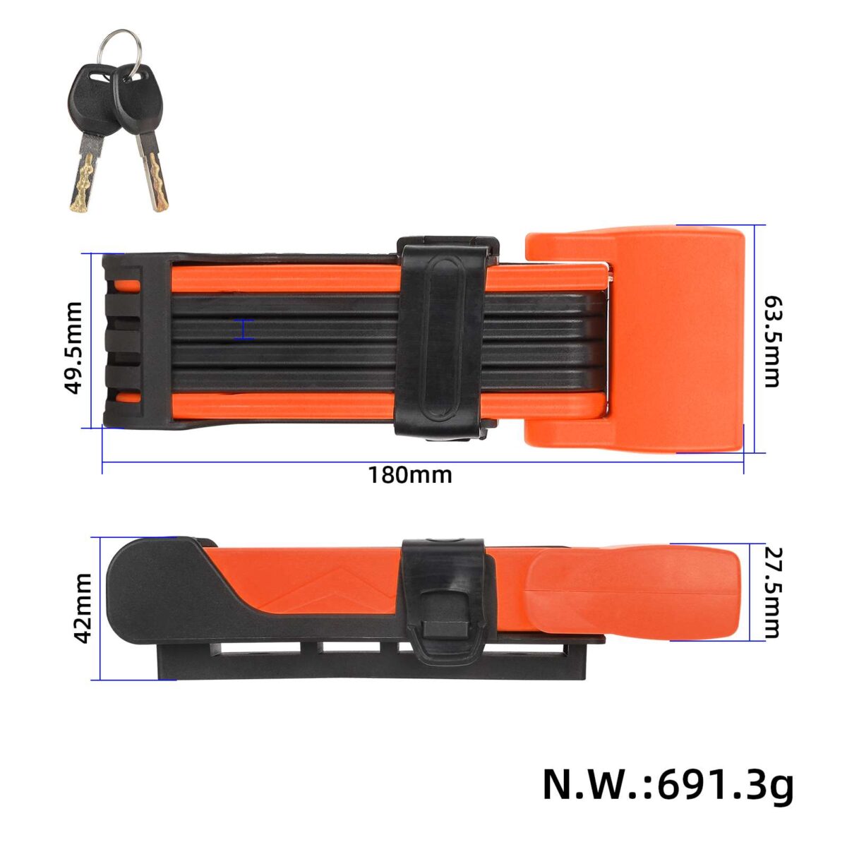 Cerradura antirrobo rectangular plegable naranja (con caja de embalaje) - Imagen 5