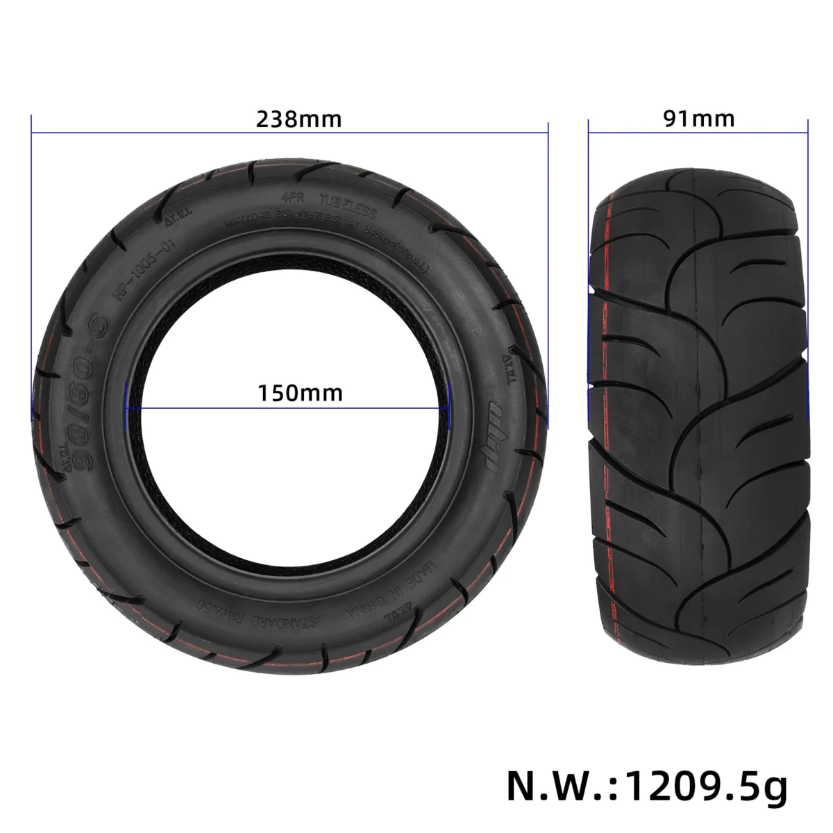 Neumático sin cámara Ulip 90/60-6 autoreparable para carretera urbana con gel - Imagen 2