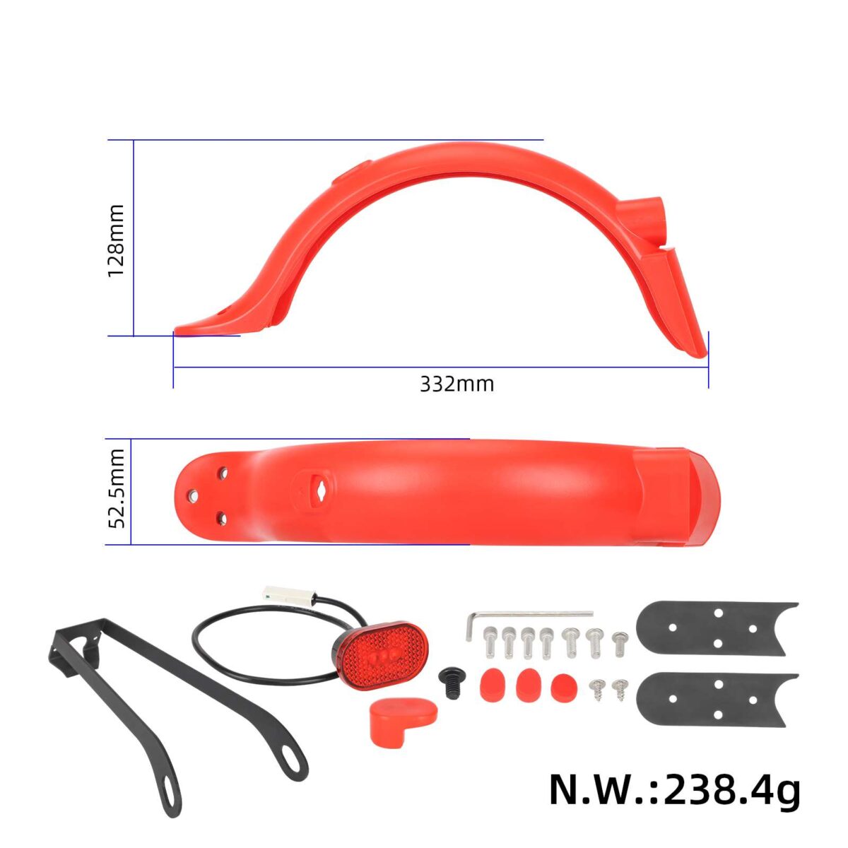 Kit de guardabarros trasero rojo con luz, soporte metálico y gancho para patinete M365 Pro/Pro2 - Imagen 2