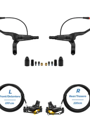 Frenos de disco NUTT delanteros izquierdo + traseros derecho de cuatro pistones (2200+2200 mm, delantero 140/160L, trasero 160/180R) + juego de 4 palancas de freno Y5