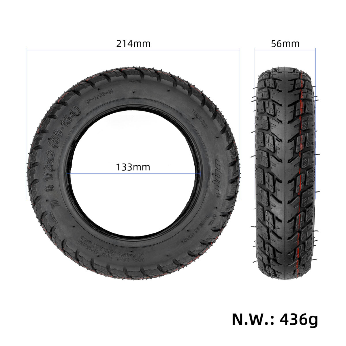 Neumático todoterreno Ulip 81/2*2(50-134) con diámetro interior de 134 mm para scooter Zero 9 - Imagen 2