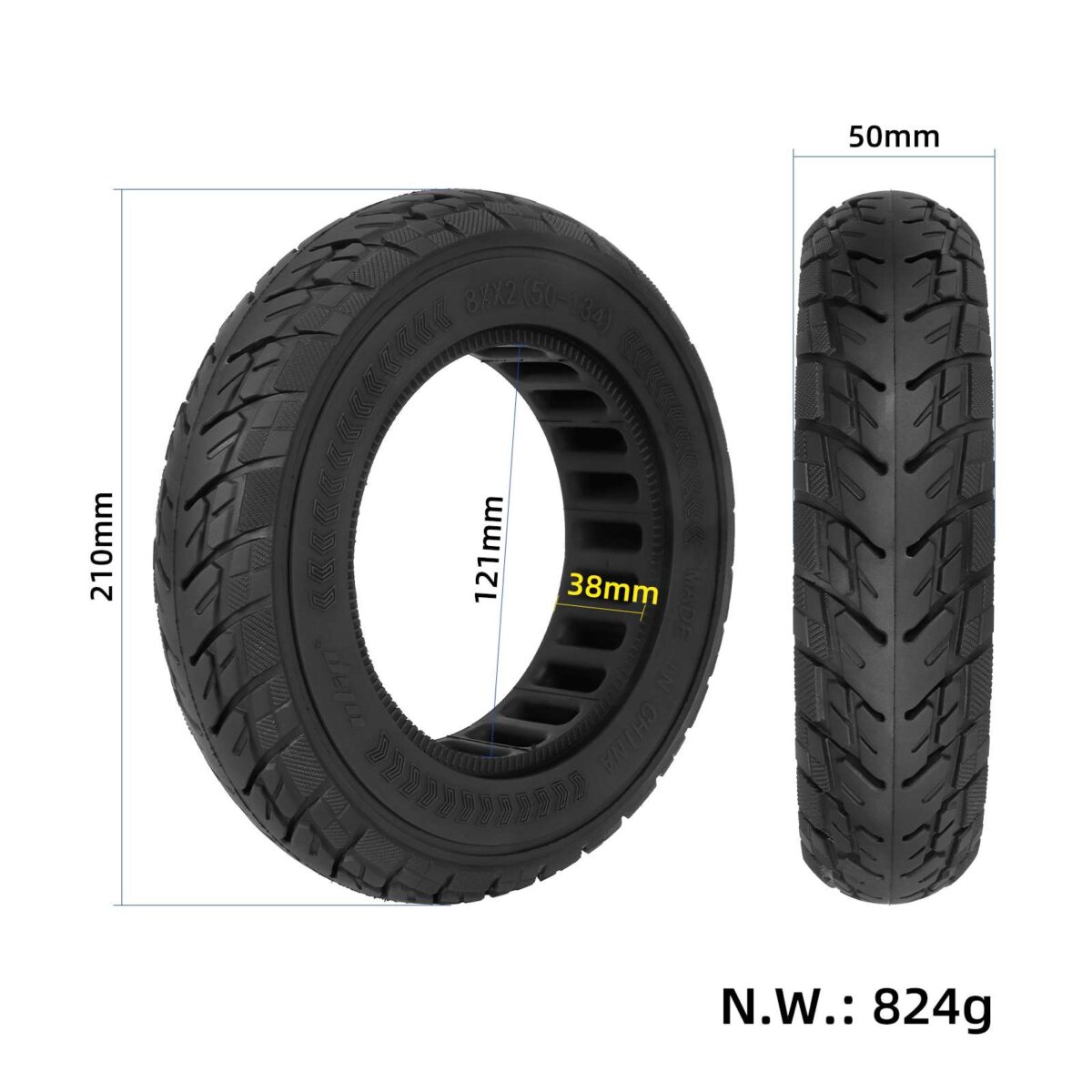 Neumático sólido todoterreno Ulip 8.5*2(50-134) negro para scooters VSETT 9 y 9+ / ZERO 9 / Inokim Light 2 - Imagen 2