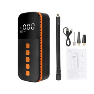 Bomba de inflado portátil multifuncional de color negro y naranja