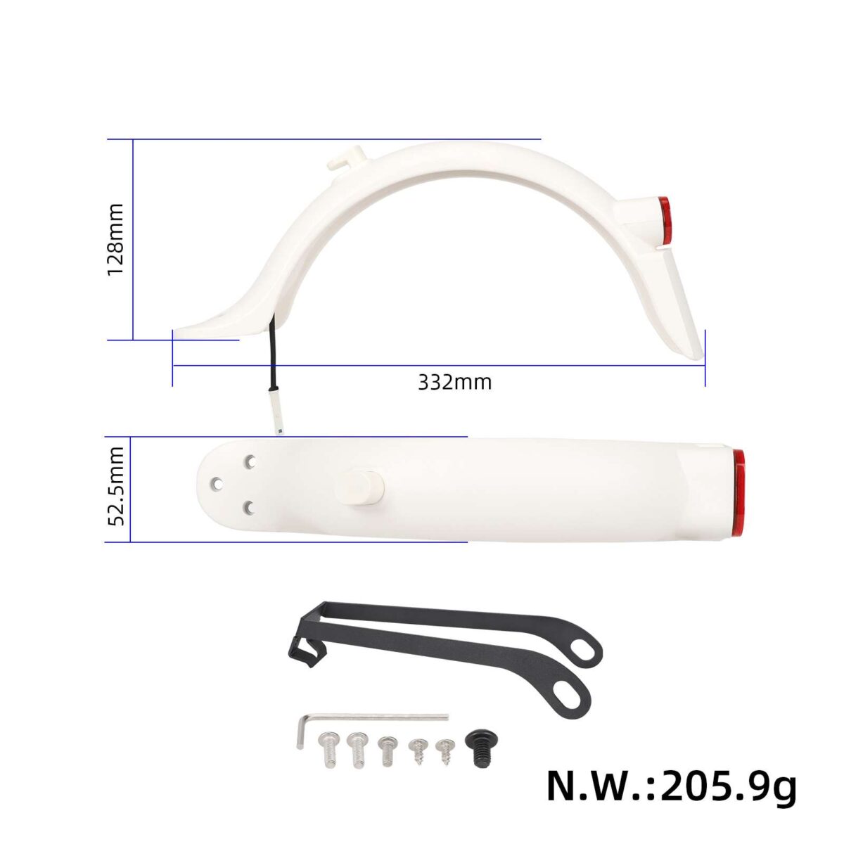 Kit de guardabarros trasero blanco con luz, soporte metálico y gancho para patinete M365 Pro/Pro2 - Imagen 2
