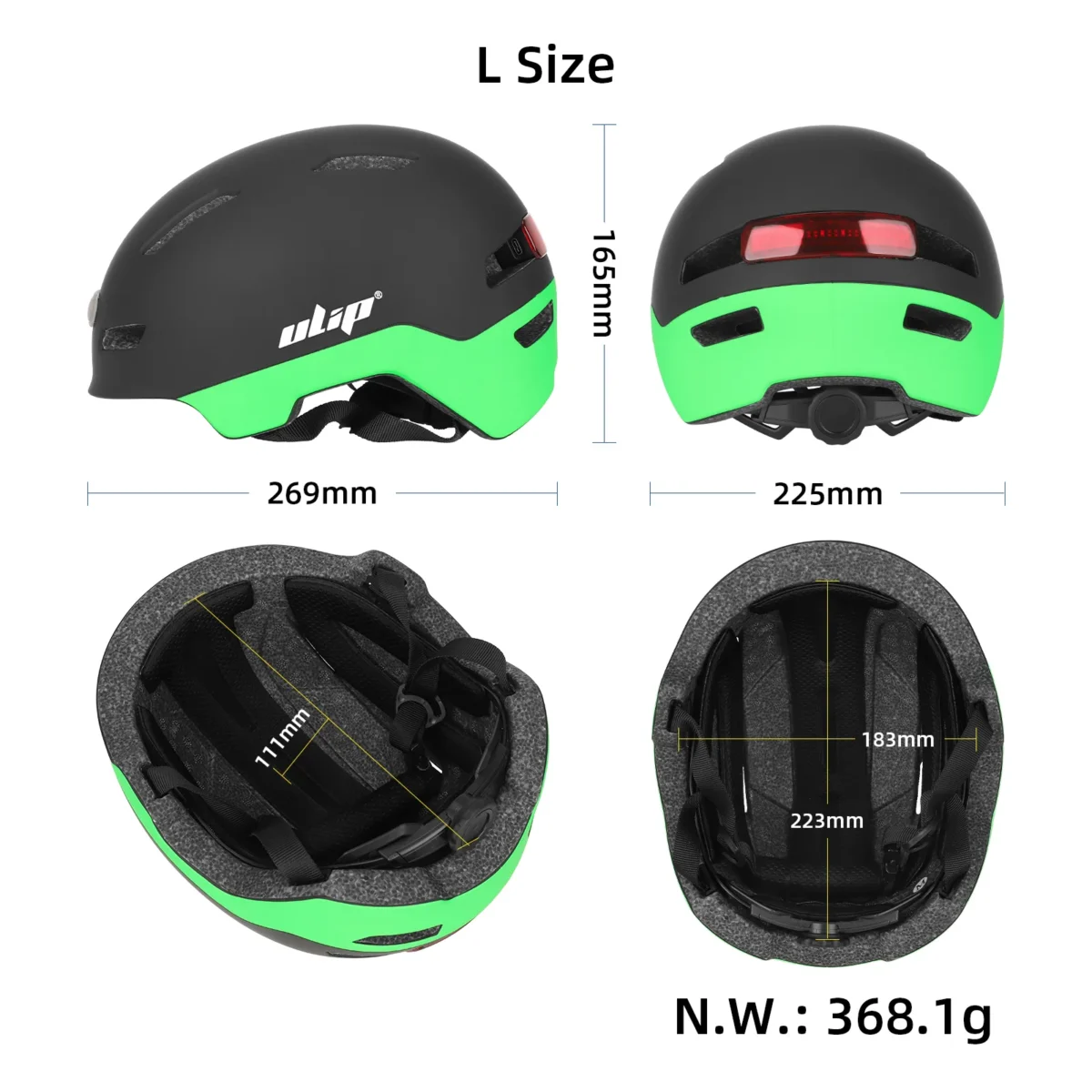 Casco iluminado Ulip Green Black L Talla U002 - Imagen 2
