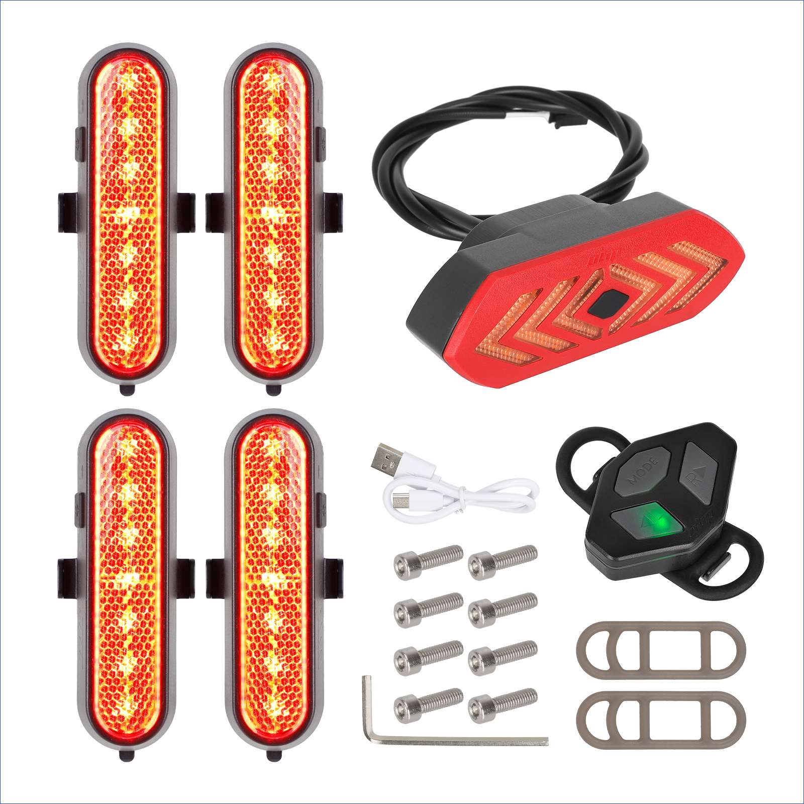 Juego de 4 luces intermitentes recargables rojas Ulip + 1 juego de luces traseras con control remoto para scooters Xiaomi 4Ultra