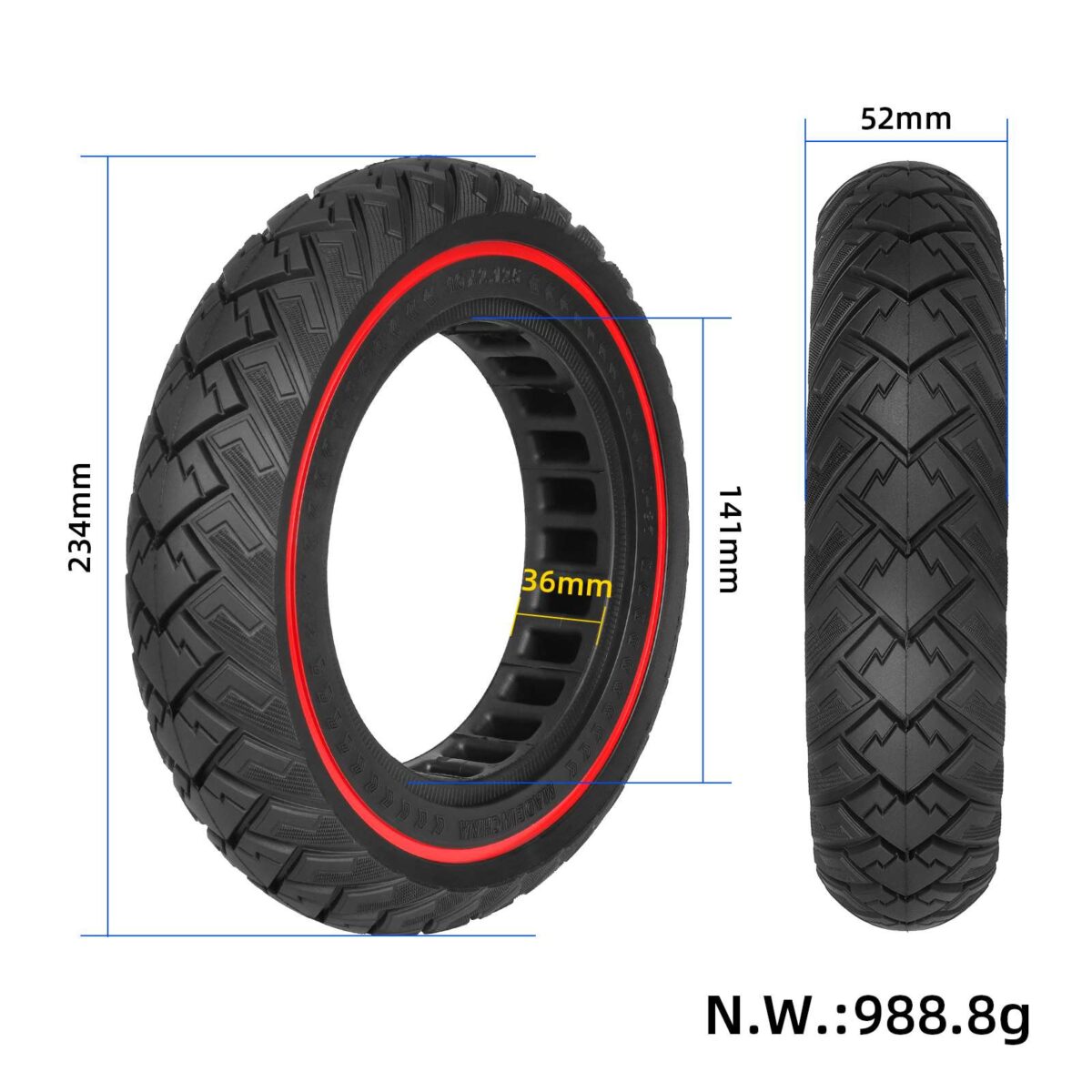 Neumático sólido todoterreno Ulip 10*2.125 con círculo rojo (diámetro interior de 141 mm y ranura de 36 mm) - Imagen 2