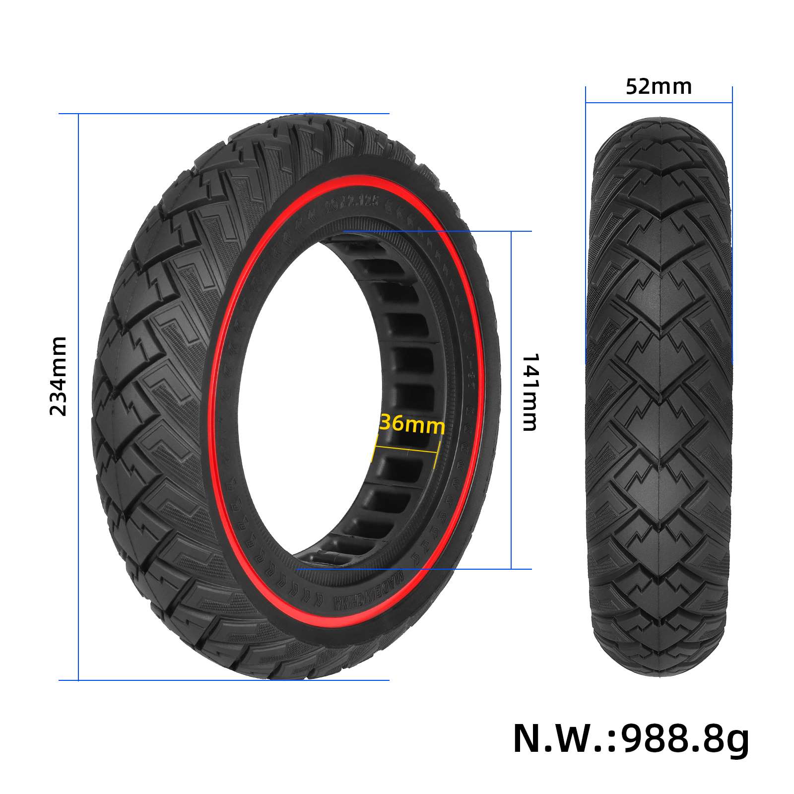 Neumático sólido todoterreno Ulip 10*2.125 con círculo rojo (diámetro interior de 141 mm y ranura de 36 mm) - Imagen 2