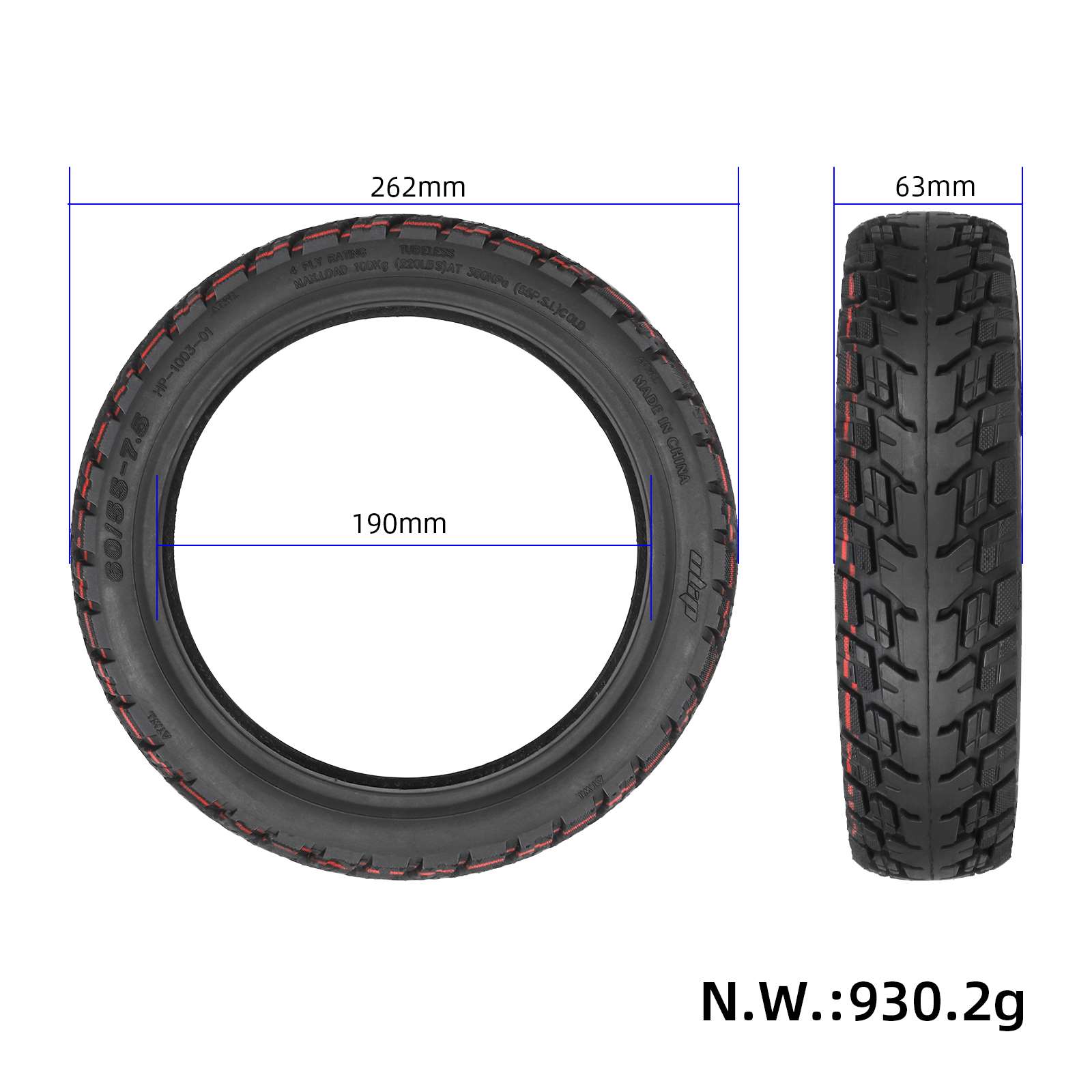 Neumático todoterreno sin cámara autorreparable Ulip 60/55-7.5 con adhesivo y válvula - Imagen 2