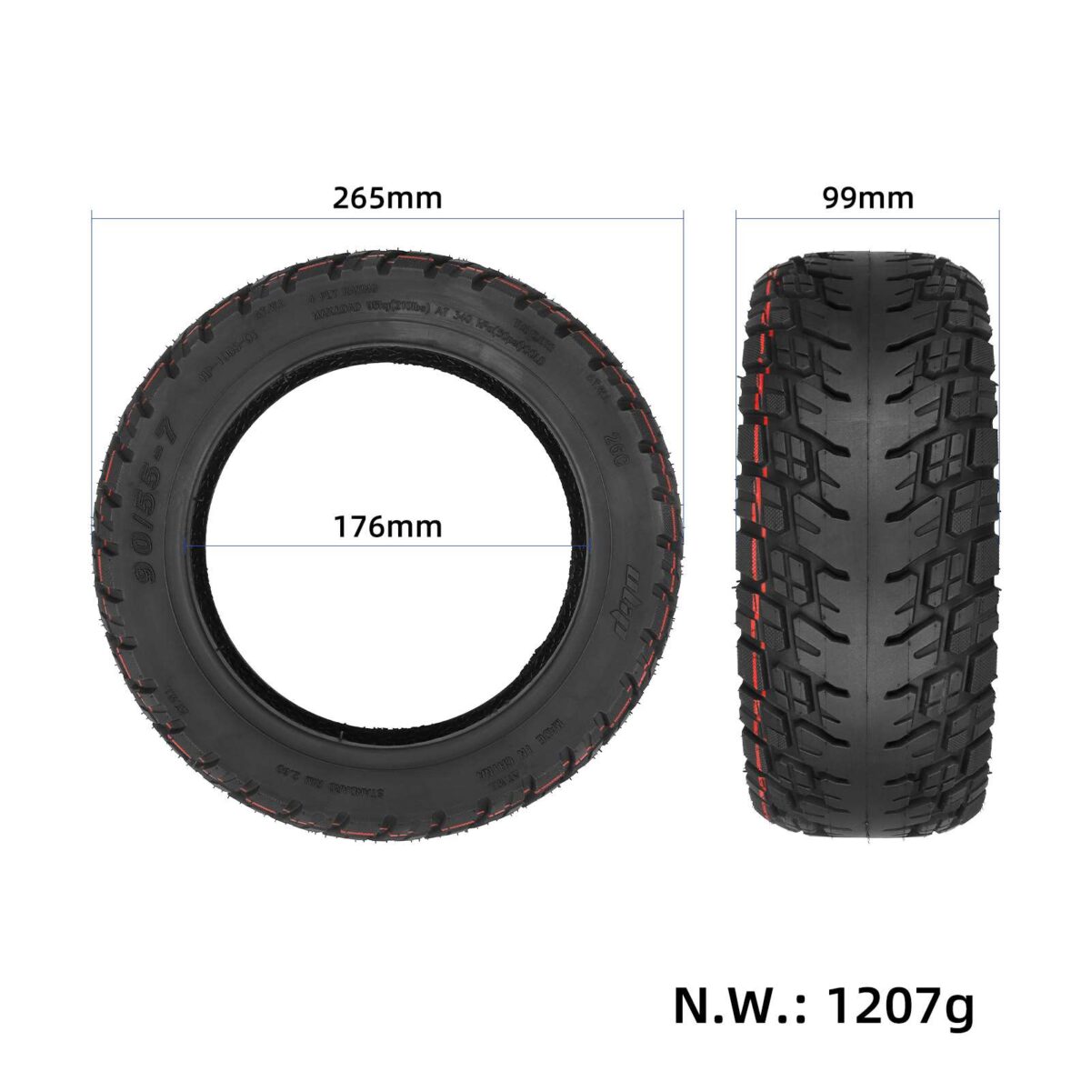 Neumático todoterreno sin cámara ULIP 90/55-7 con adhesivo para scooters Segway GT - Imagen 2