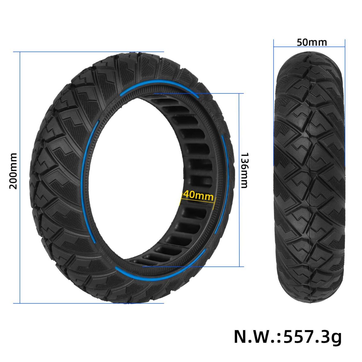 Neumático todoterreno sólido Ulip 8.1*2.0 con forma de diamante y círculo azul - Imagen 2