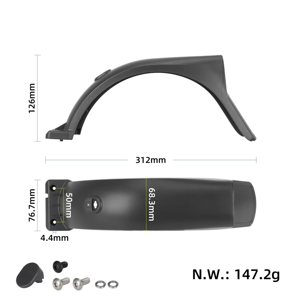 Guardabarros trasero para Xiaomi 5 Max (con gancho y 2 tornillos) - Imagen 2