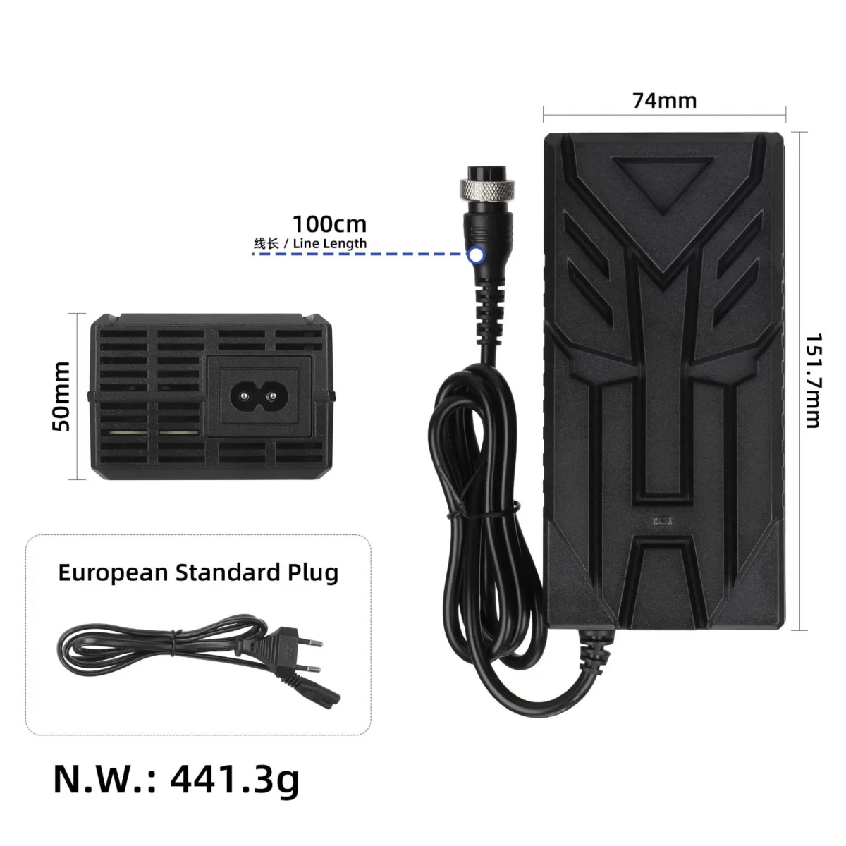 Cargador certificado con enchufe de aviación grande Ulip de 42 V a 54,6 V 3 A (estándar europeo) - Imagen 2