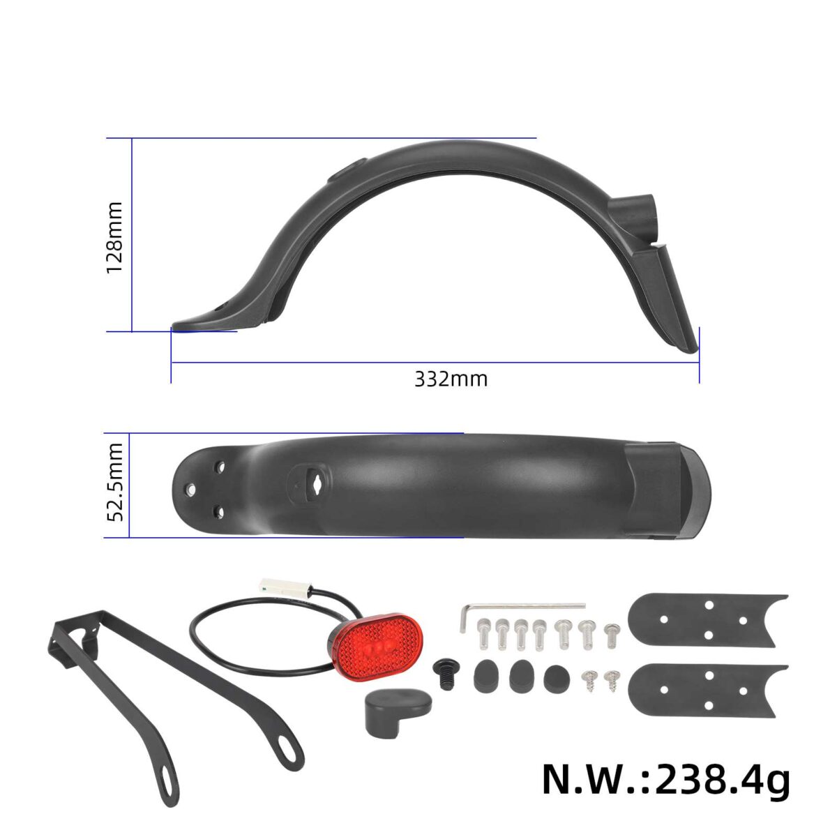 Kit de guardabarros trasero gris con luz, soporte metálico y gancho para patinete M365 Pro/Pro2 - Imagen 2