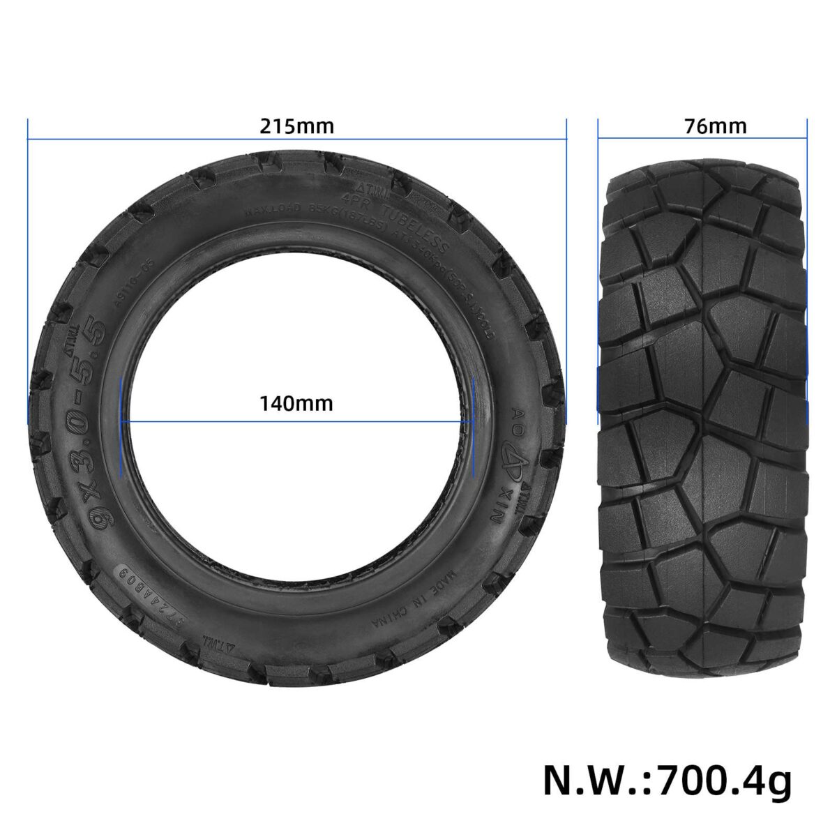 Neumático todoterreno sin cámara Aoxin 9*3.0-5.5 (A9110) - Imagen 2