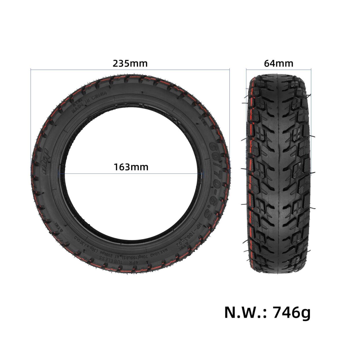Neumático todoterreno sin cámara autorreparable Ulip 60/70-6.5 con buena adherencia - Imagen 2