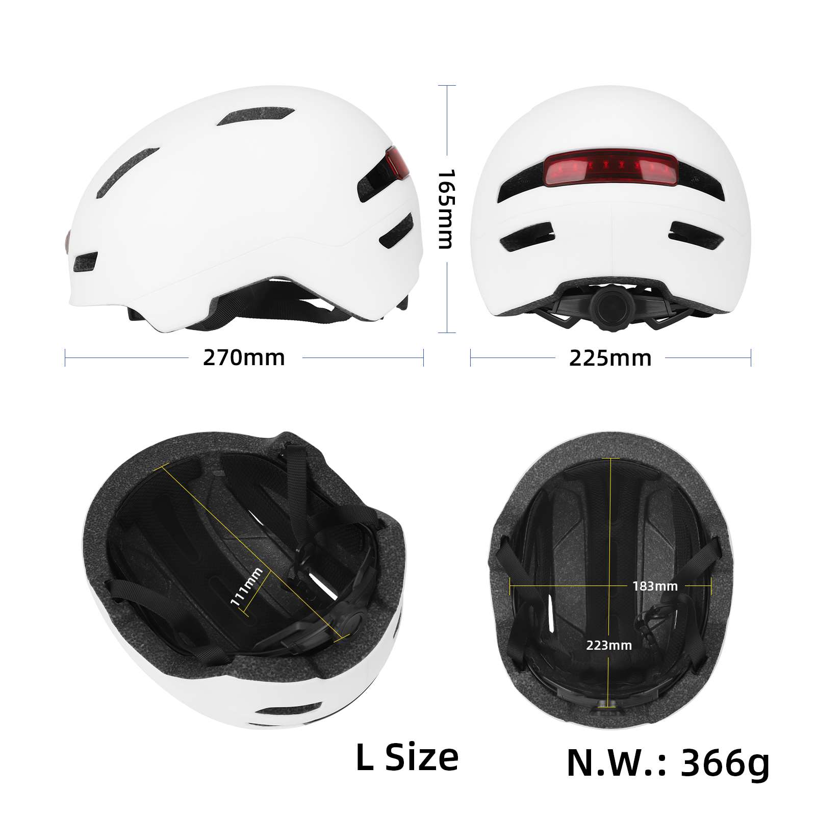 Casco Ulip blanco talla L U002 con luz - Imagen 2