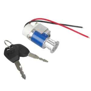 Cerradura de puerta eléctrica azul con llaves