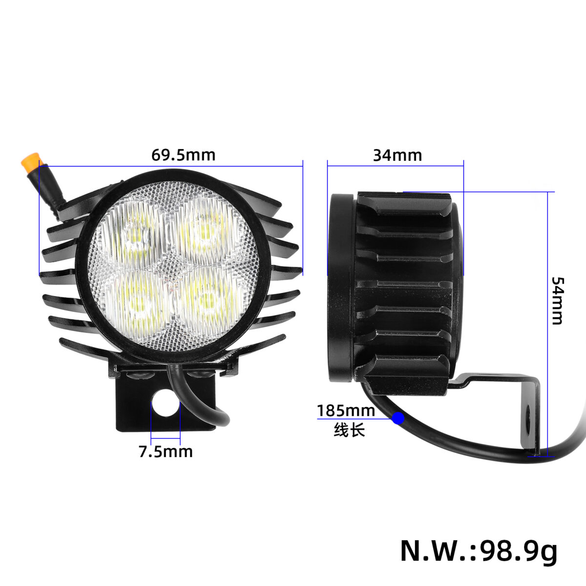Faro delantero para patinete Kukirin G2 Pro/G2 Pro DB/G2 Max con cabezal impermeable M8 de 180 mm - Imagen 2
