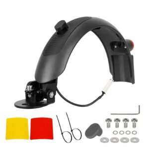 Guardabarros trasero de alta gama de aleación de aluminio gris Ulip Xiaomi con freno (con luces traseras y herramientas de tornillo) + 1 pegatina reflectante amarilla + 1 pegatina reflectante roja