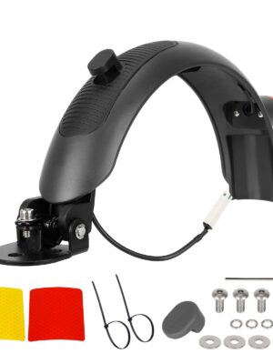 Guardabarros trasero de alta gama de aleación de aluminio gris Ulip Xiaomi con freno (con luces traseras y herramientas de tornillo) + 1 pegatina reflectante amarilla + 1 pegatina reflectante roja