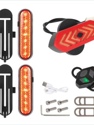 Juego de 2 luces intermitentes recargables rojas Ulip + 1 juego de luces traseras intermitentes con control remoto para 4 scooters Pro