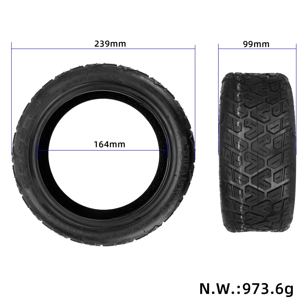 Neumático sin cámara autorreparable Yuanxing 85/65-6.5 - Imagen 3