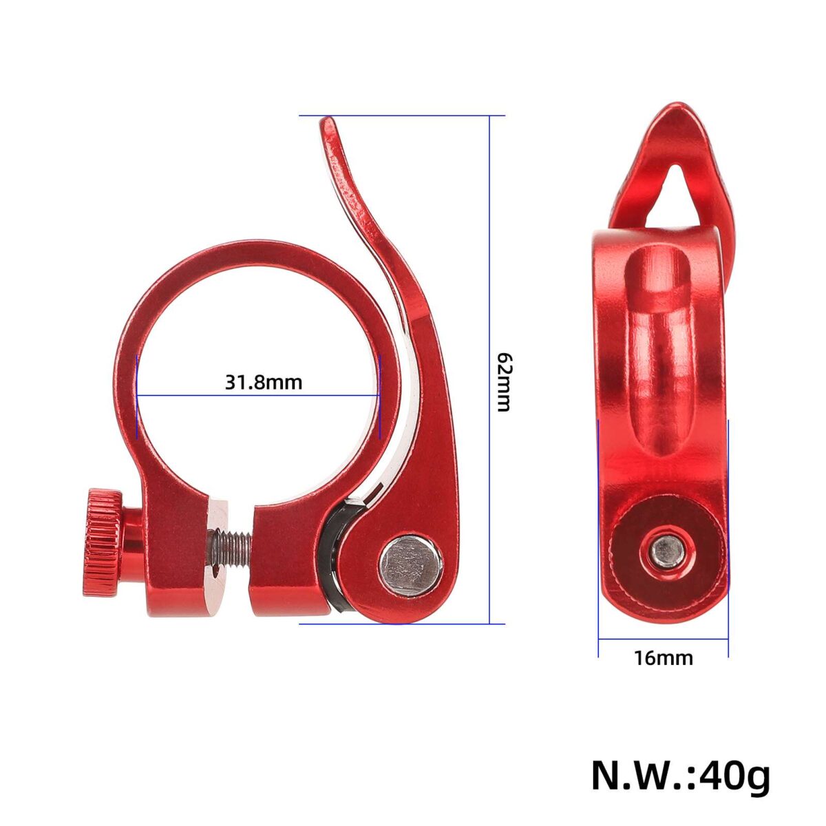 Abrazadera de tubo de asiento roja sin orificio de 31,8 mm - Imagen 2